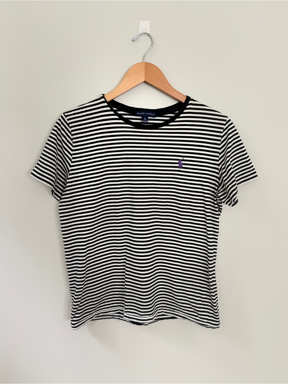 Ralph Lauren Black & White Striped Crewneck Tee - Large